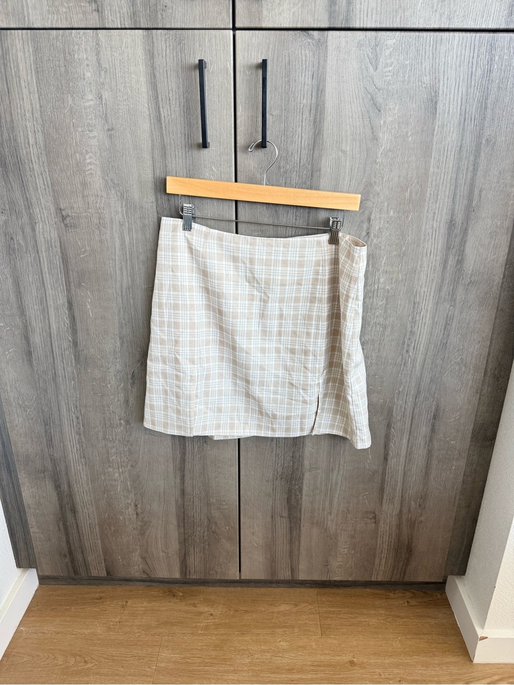 Lulu's Beige Plaid Mini Skirt